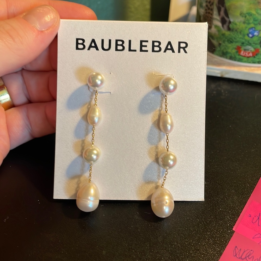 BaubleBar Pearl and gold drop earrings NWT